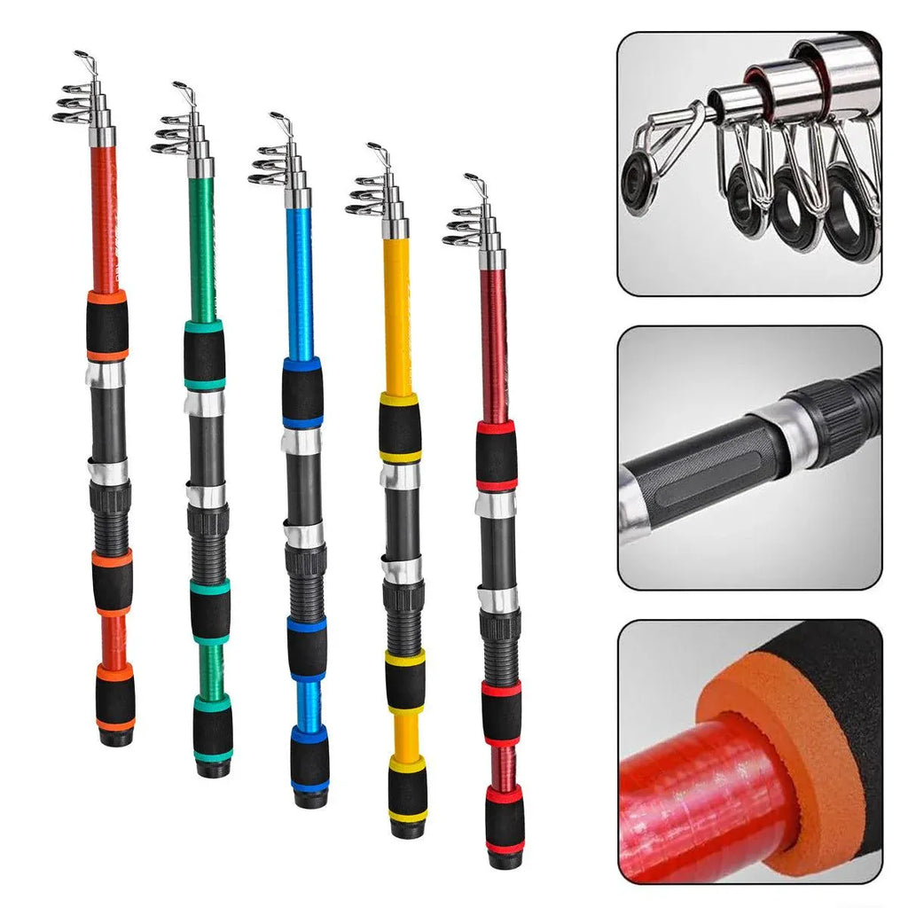 Telescopic Fishing Rod Lightweight Portable Sea Casting Rod Durable Glass Steel - Red