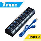 7 Port Usb 3.0 High Speed Extension Hub Splitter Extender For Pc Laptop Macbook - White