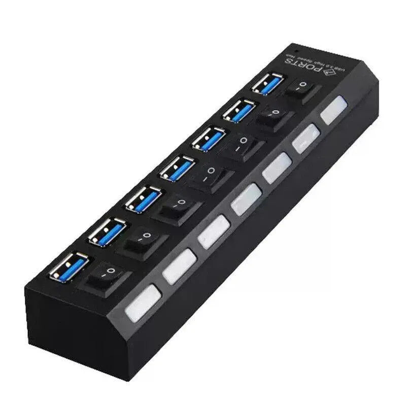 7 Port Usb 3.0 High Speed Extension Hub Splitter Extender For Pc Laptop Macbook - White