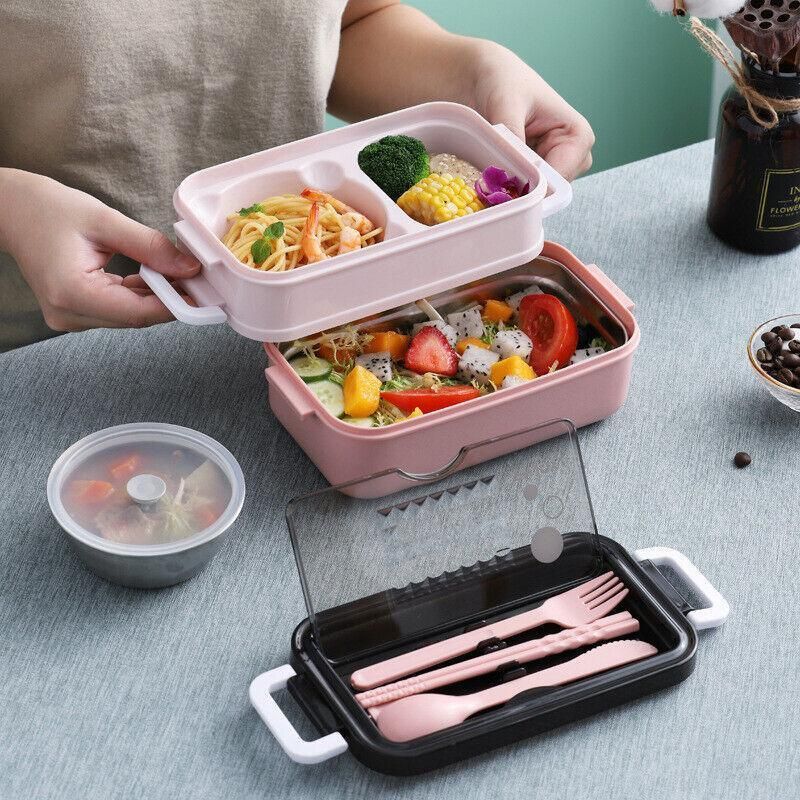 Bento Box Lunch Containers Food Microwave Stainless Portable Dinnerware Au - Pink