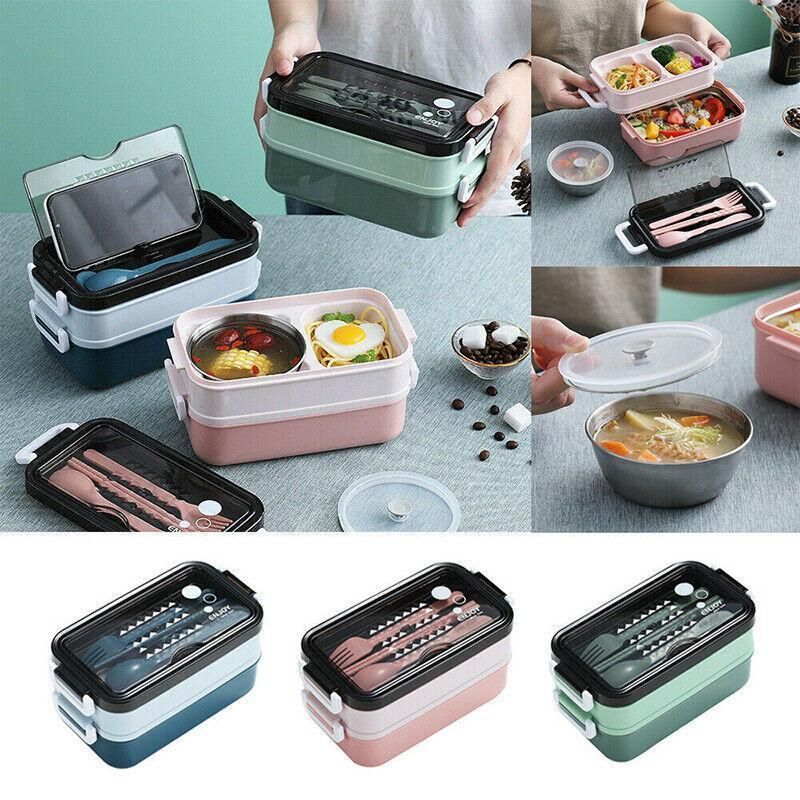 Bento Box Lunch Containers Food Microwave Stainless Portable Dinnerware Au - Pink