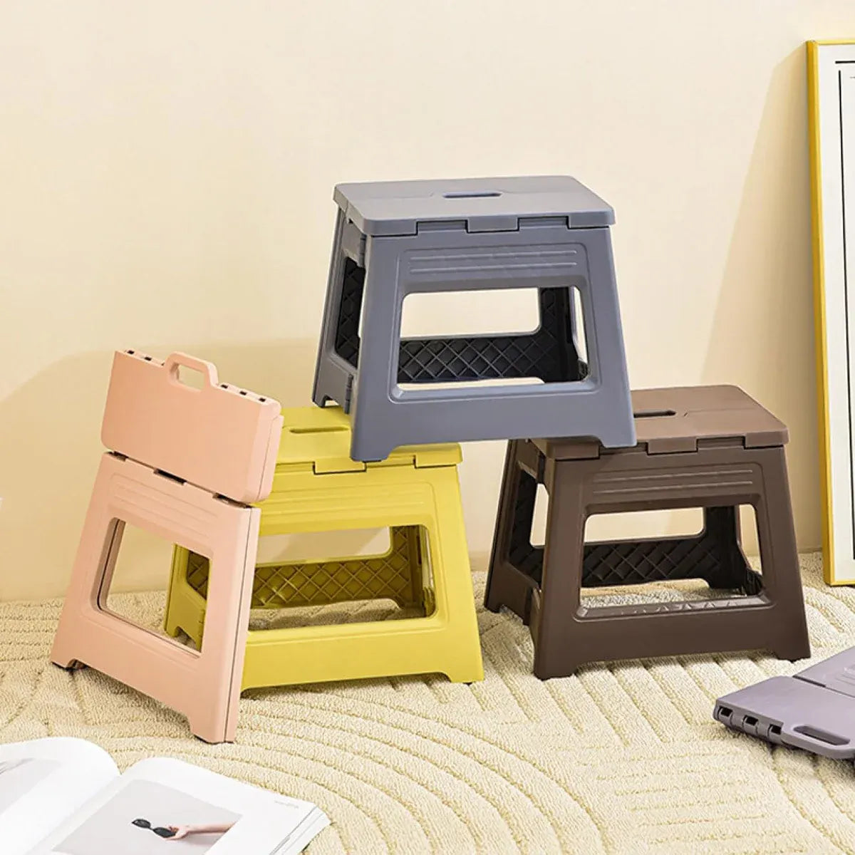Portable Outdoor Plastic Folding Stool Lightweight Foldable For Camping Picnic - Pueple Grey