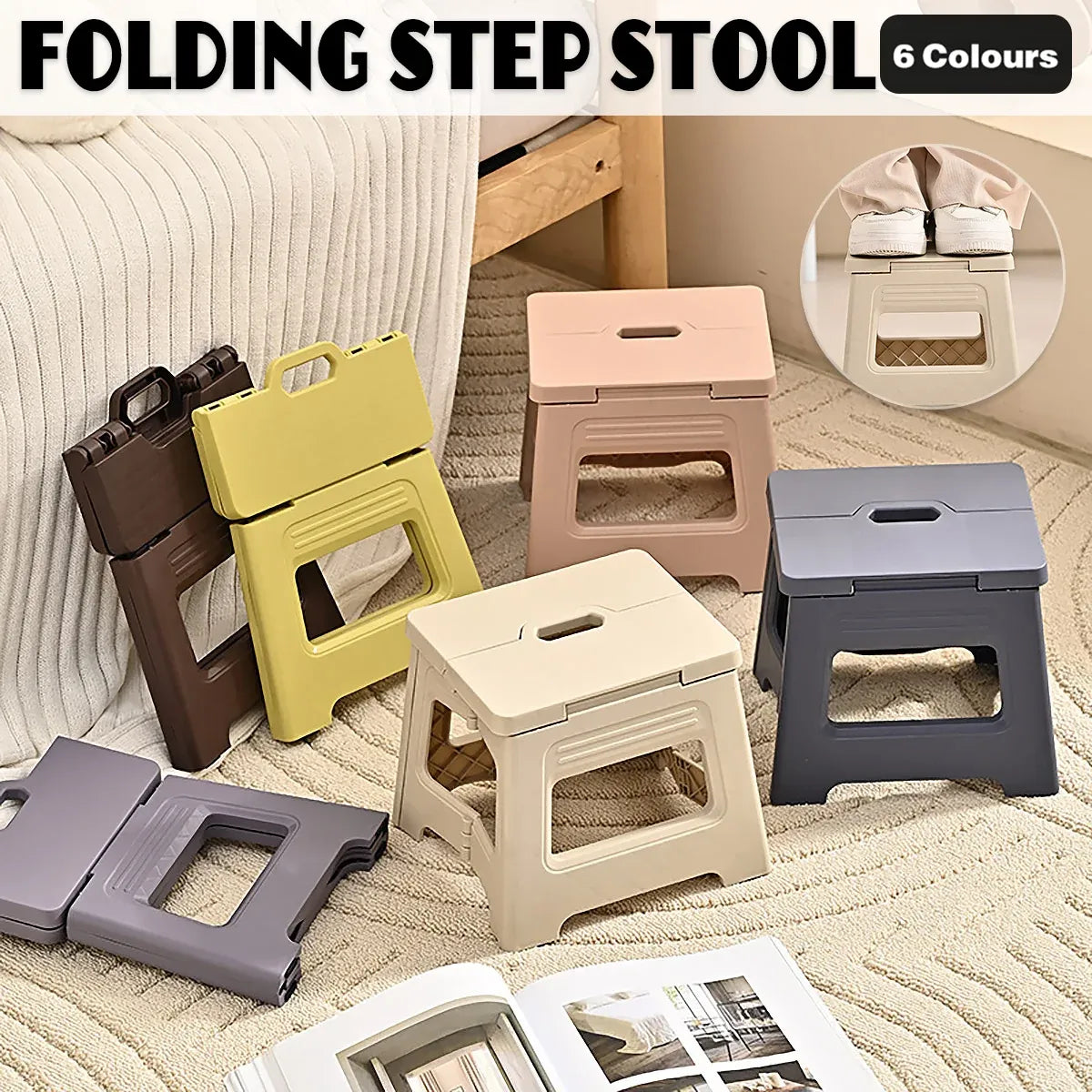 Portable Outdoor Plastic Folding Stool Lightweight Foldable For Camping Picnic - White