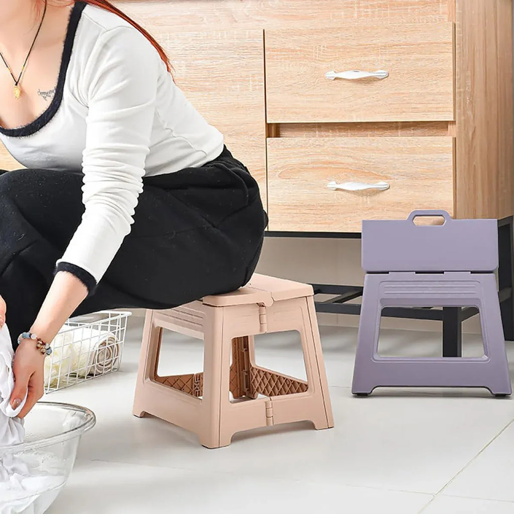 Portable Outdoor Plastic Folding Stool Lightweight Foldable For Camping Picnic - White