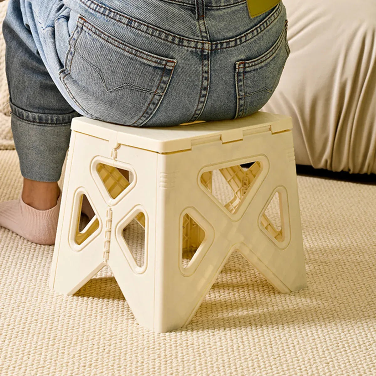 Portable Folding Plastic Stool Lightweight Step Chair for Outdoor Camping or Kitchen - Grey