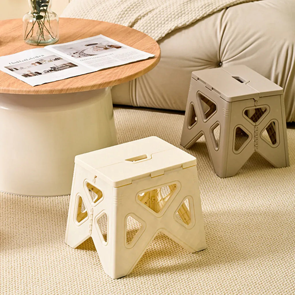 Portable Folding Plastic Stool Lightweight Step Chair for Outdoor Camping or Kitchen - Grey