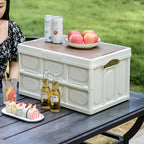 Folding Camping Storage Box Outdoor Stackable Container with Lid Home Organizer - White