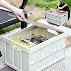Folding Camping Storage Box Outdoor Stackable Container with Lid Home Organizer - White