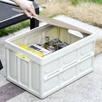 Folding Camping Storage Box Outdoor Stackable Container with Lid Home Organizer - White