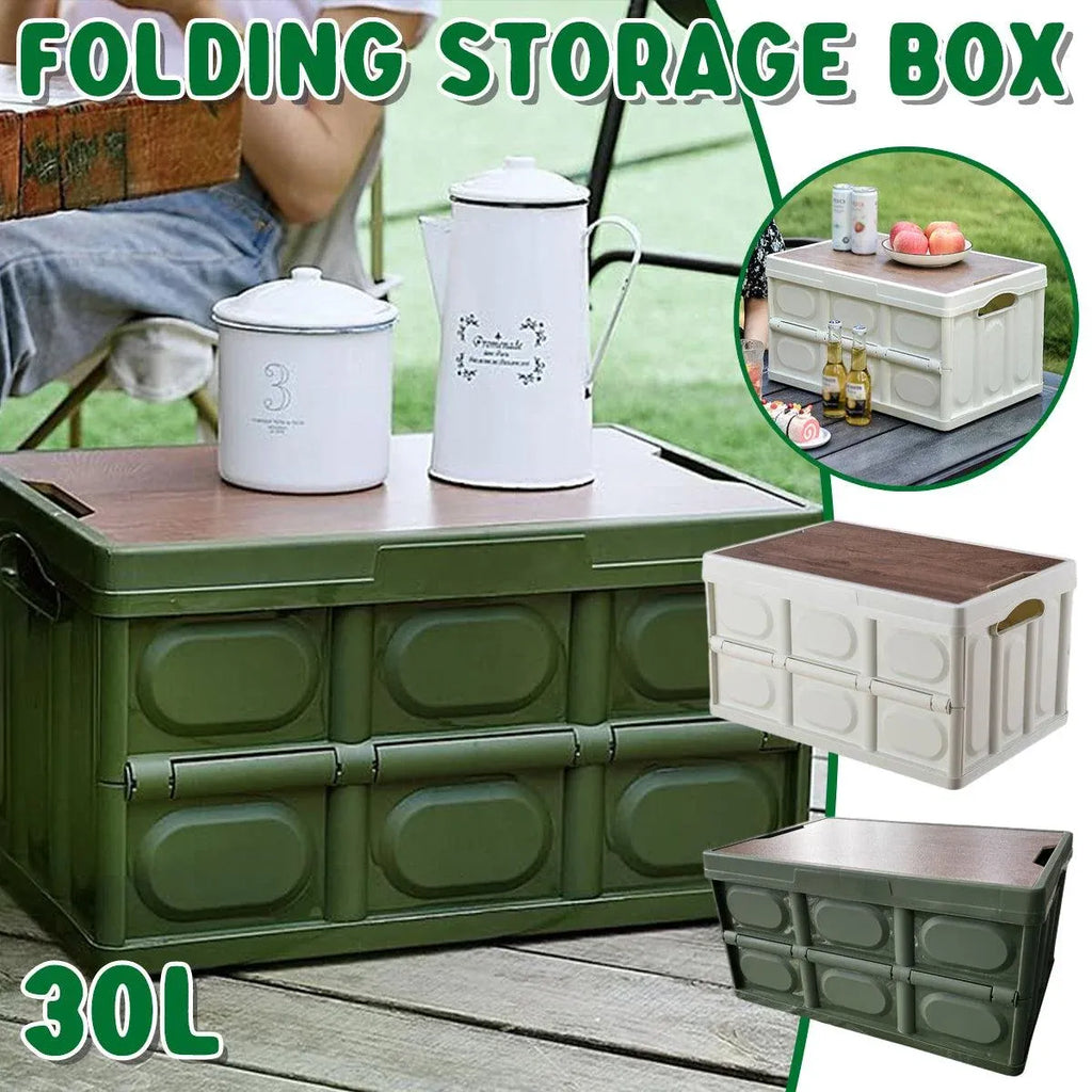 Folding Camping Storage Box Outdoor Stackable Container with Lid Home Organizer - White