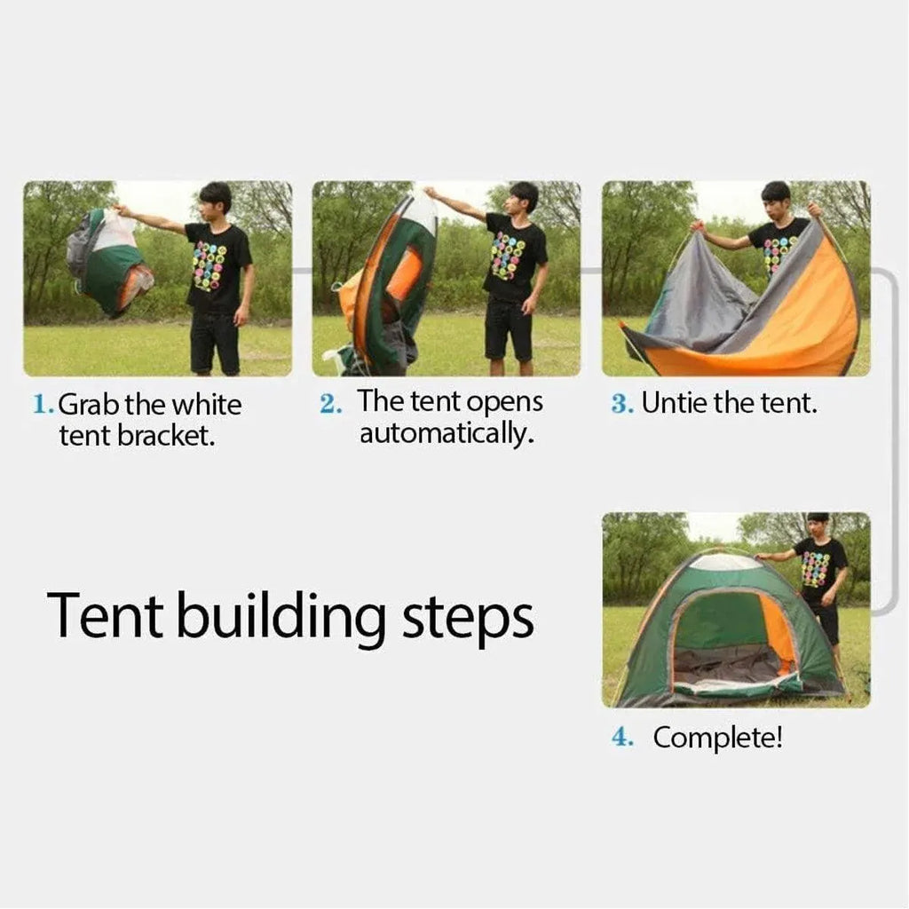 Outdoor Camping Tent Portable Sun Protection Lightweight Quick Setup Shelter - Orange 2-3 Person