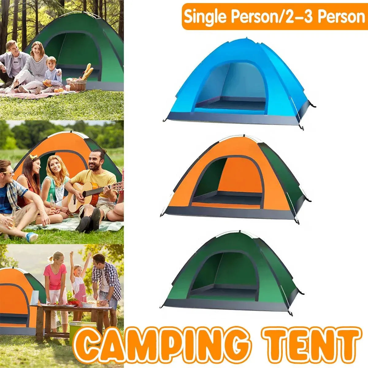 Outdoor Camping Tent Portable Sun Protection Lightweight Quick Setup Shelter - Blue 2-3 Person