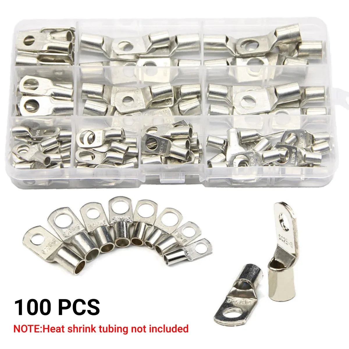 240Pcs 4WD Cable Lug Ring Battery Copper Tube Connector Kits Terminal Crimper - 100X SC6-SC25 Cable Lug Kits+Heat Shrink Tube