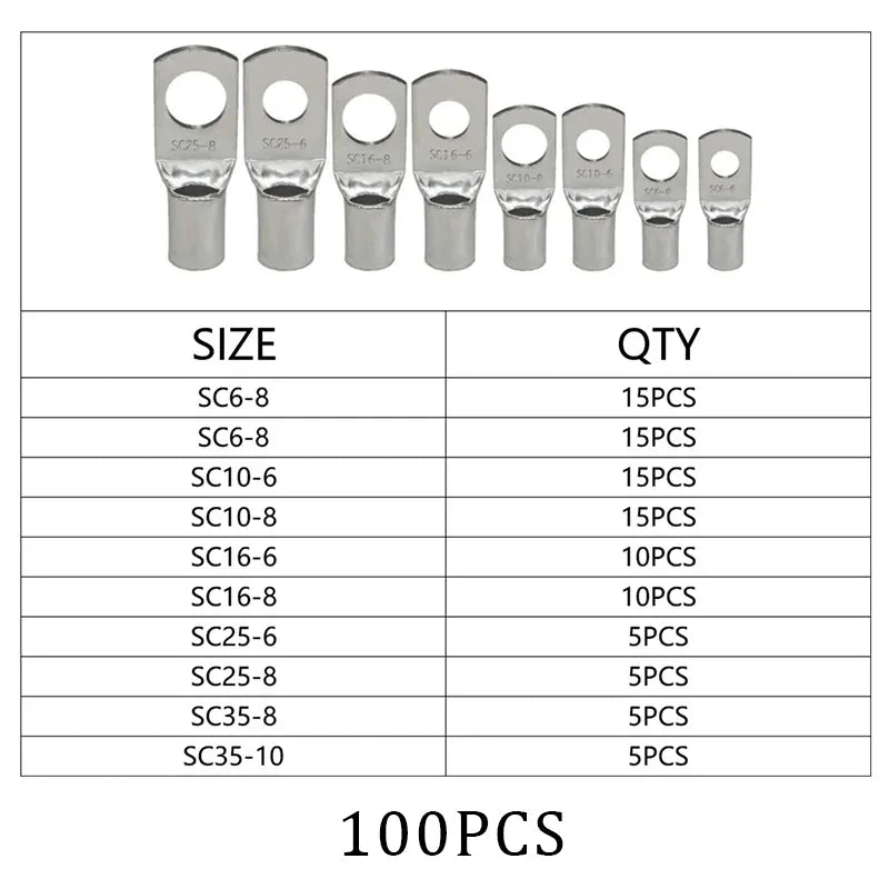 240Pcs 4WD Cable Lug Ring Battery Copper Tube Connector Kits Terminal Crimper - 240X SC4-SC25 Cable Lug Kits+Heat Shrink Tube