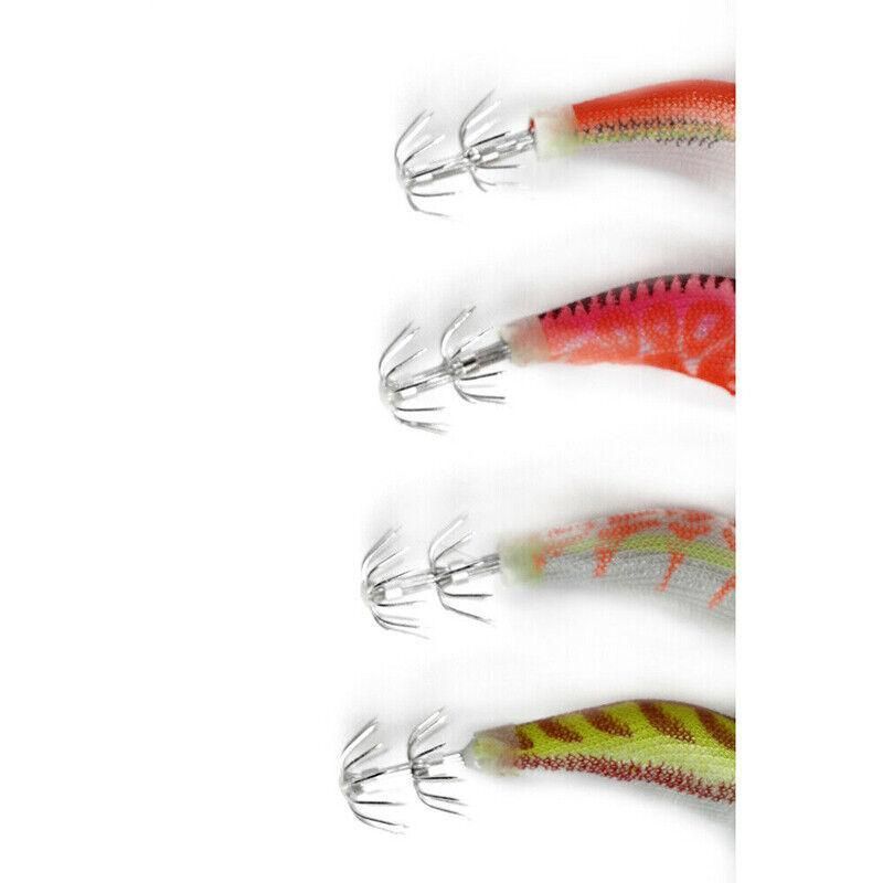 4PCS Glow Squid Jig Lures Double Hook Egi Bait for Calamari and Saltwater Fishing