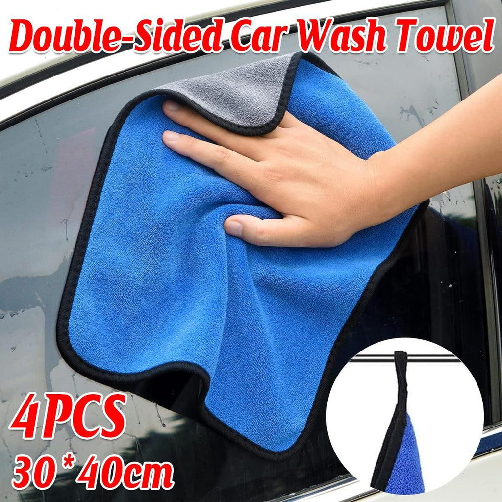 4pcs Car Wash Towels Double Sided Cleaning Wipe Microfiber Cloths Auto Detailing