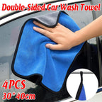 4pcs Car Wash Towels Double Sided Cleaning Wipe Microfiber Cloths Auto Detailing