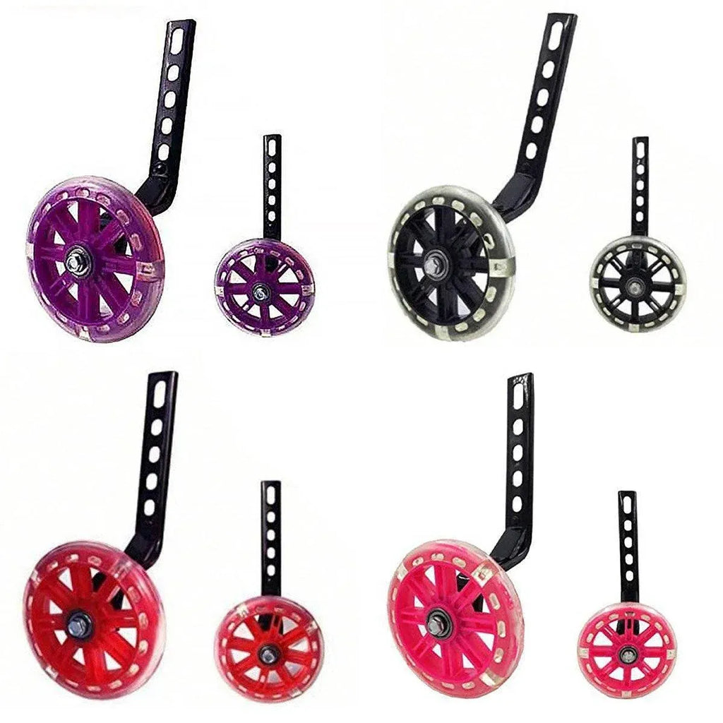 12–20 Inch Bike Training Wheels Flashing PVC Silent Stabilizer Auxiliary Support - Black