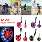 12–20 Inch Bike Training Wheels Flashing PVC Silent Stabilizer Auxiliary Support - Black