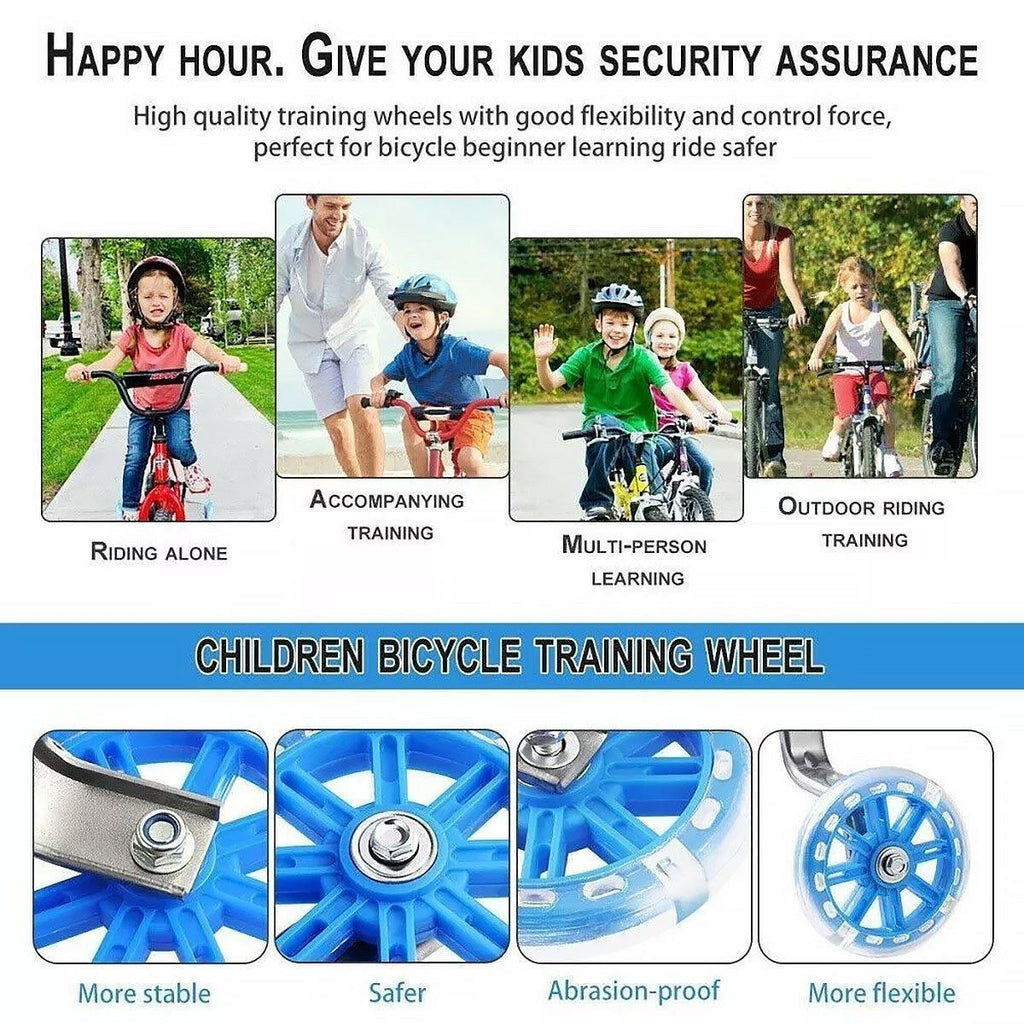 12-20 Inch Kids Bike Training Wheels Silent Flashing PVC Stabilizer Auxiliary - Purple