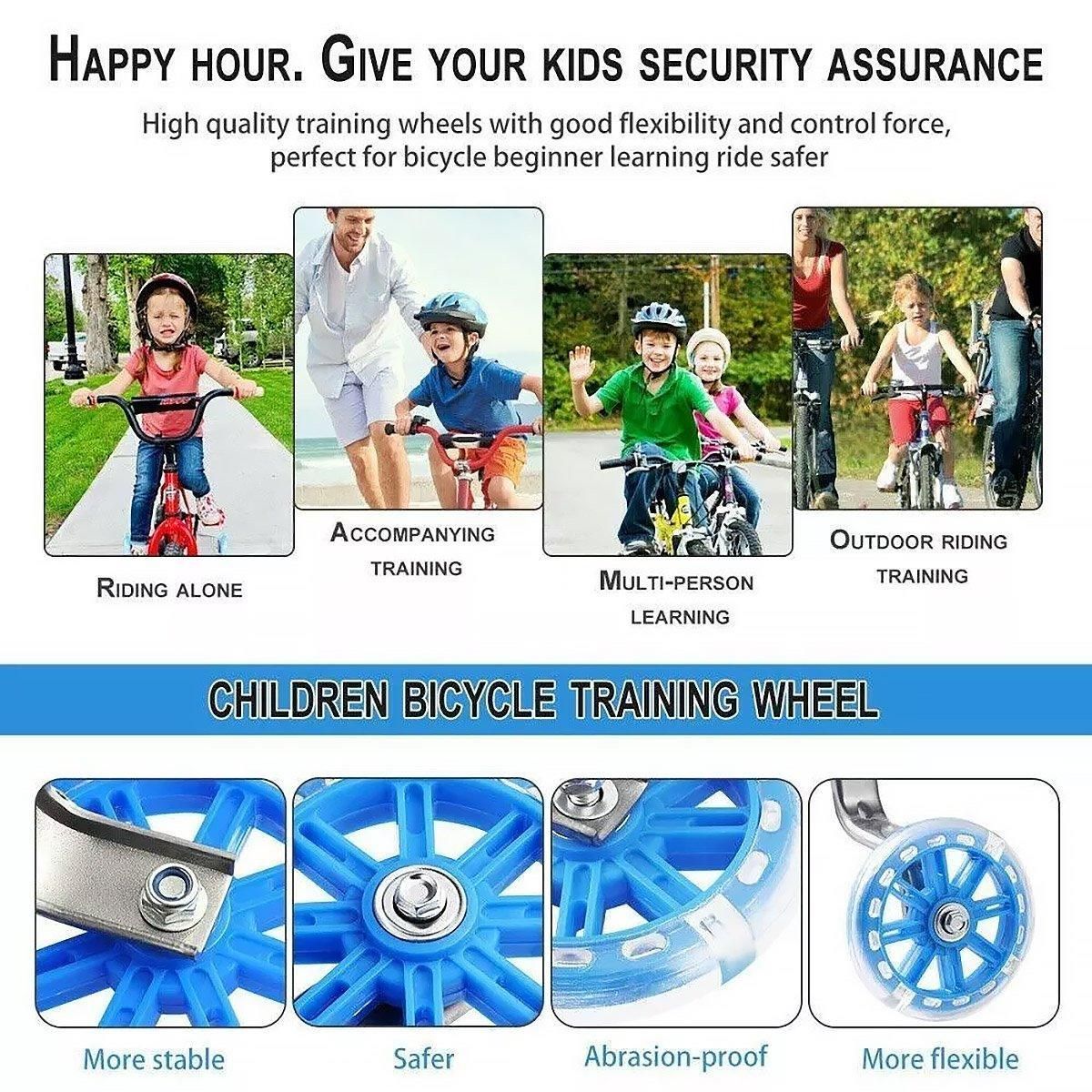 12-20 Inch Kids Bike Training Wheels Silent Flashing PVC Stabilizer Auxiliary - Purple