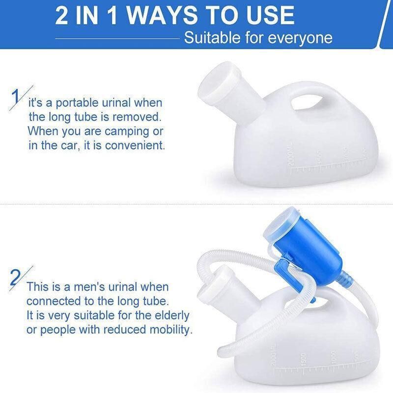 2000ml Portable Male Urinal Bottle with 1.2m Tube for Car Camping Travel Outdoor Use - Blue