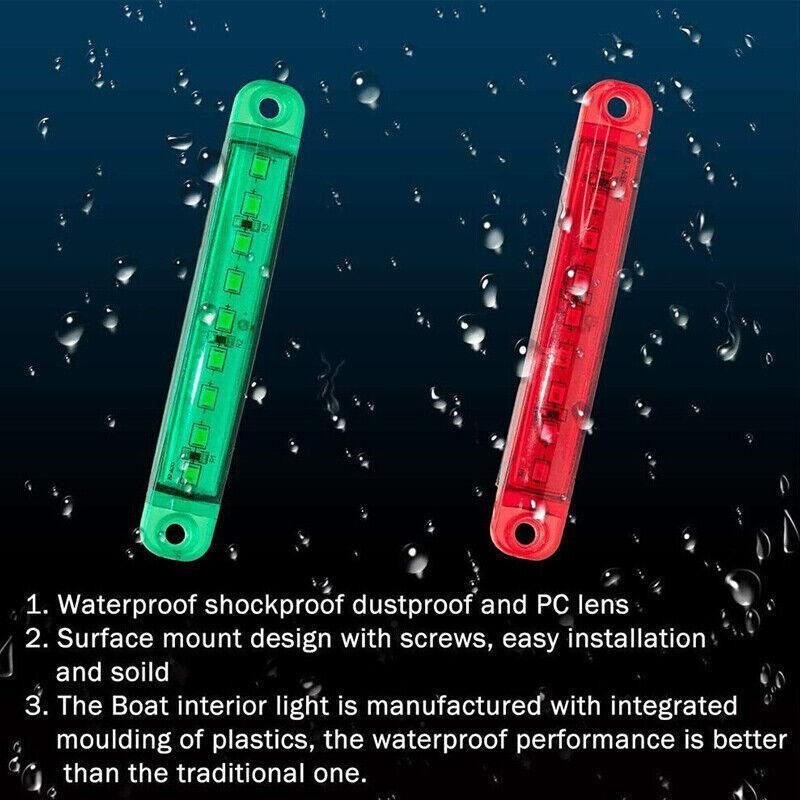 4PCS Marine LED Navigation Strip Lights Red and Green Waterproof 12–24V Compatible