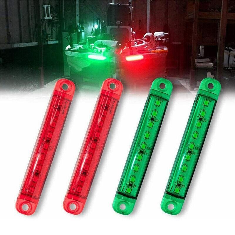4PCS Marine LED Navigation Strip Lights Red and Green Waterproof 12–24V Compatible
