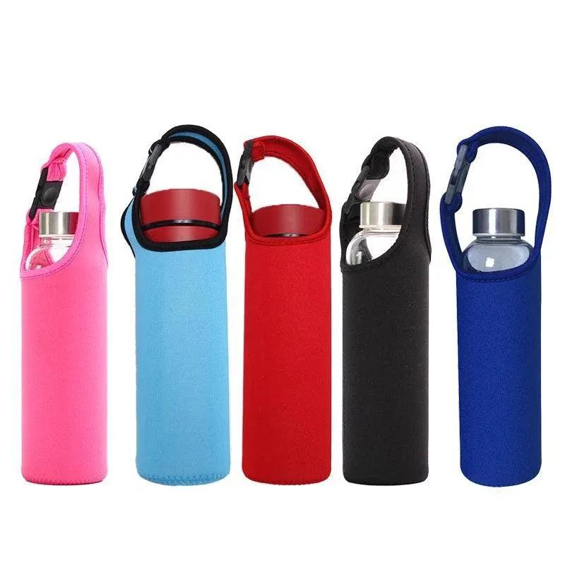 450ml Neoprene Water Bottle Holder Bag Insulated Cover Carrier with Strap - Black