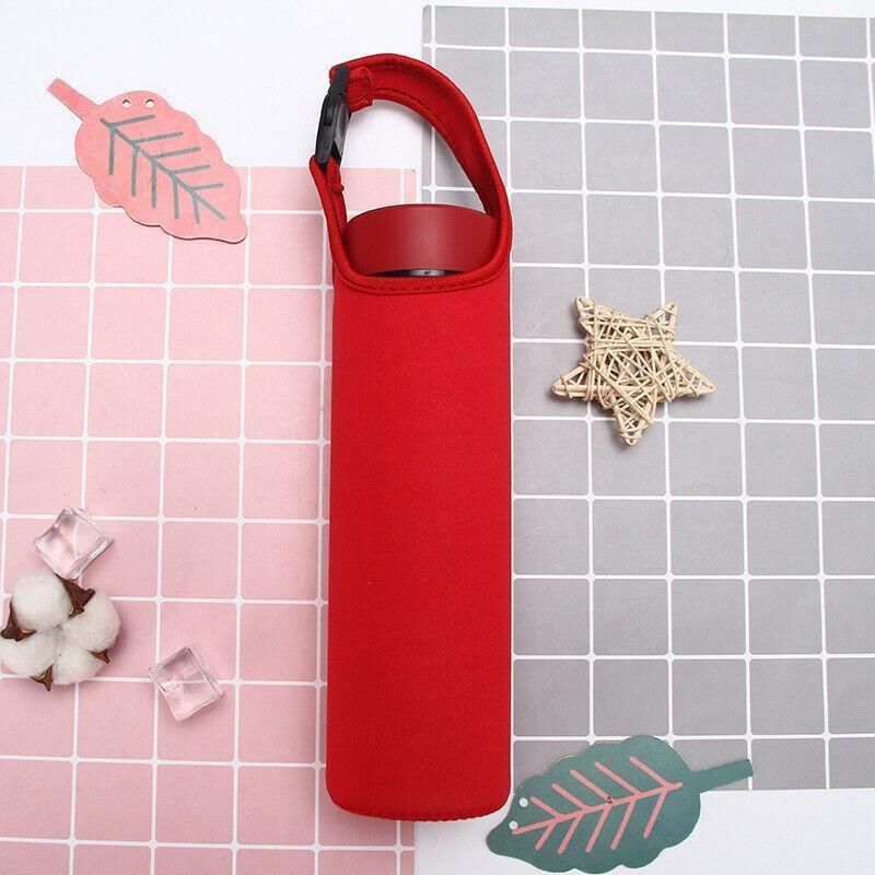 450ml Neoprene Water Bottle Holder Bag Insulated Cover Carrier with Strap - Black