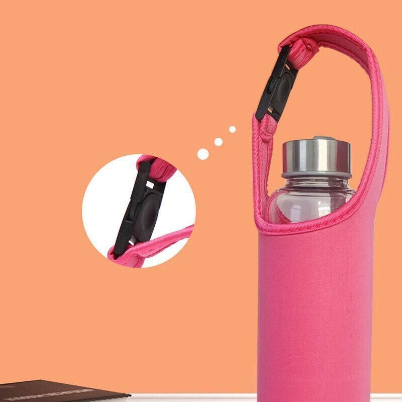 450ml Neoprene Water Bottle Holder Bag Insulated Cover Carrier with Strap - Black
