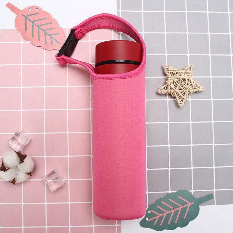 450ml Neoprene Water Bottle Holder Bag Insulated Cover Carrier with Strap - Black