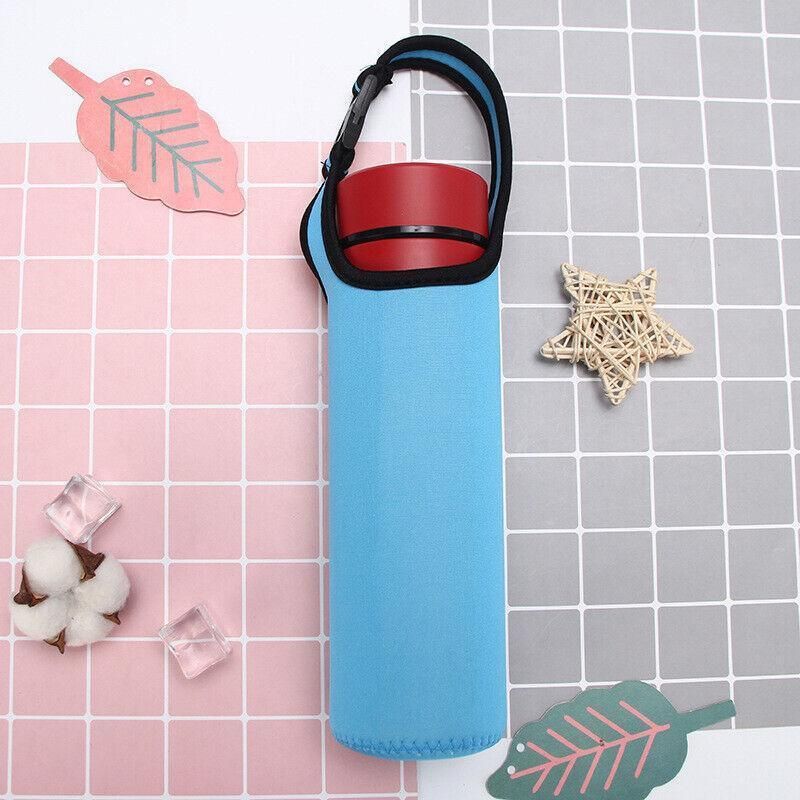 450ml Neoprene Water Bottle Holder Bag Insulated Cover Carrier with Strap - Black