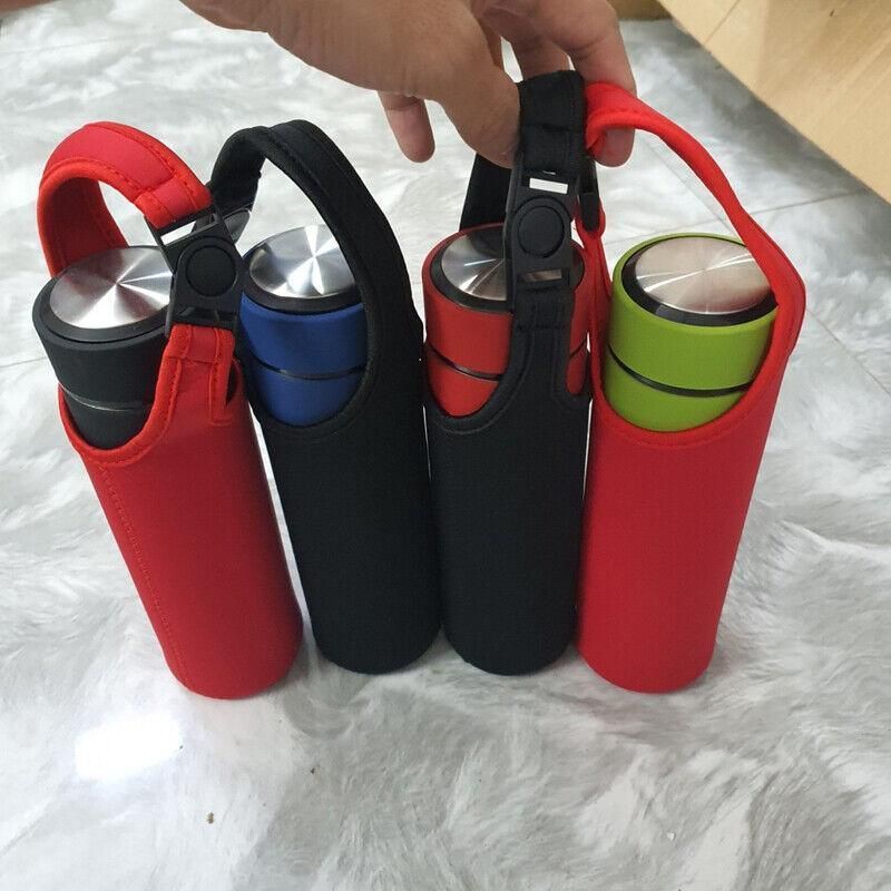 450ml Neoprene Water Bottle Holder Bag Insulated Cover Carrier with Strap - Black