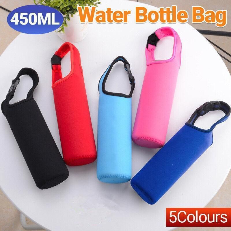 450ml Neoprene Water Bottle Holder Bag Insulated Cover Carrier with Strap - Dark Blue