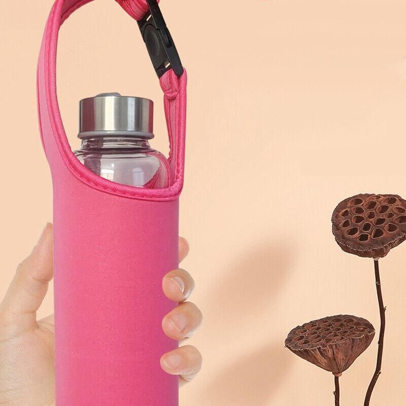 450ml Neoprene Water Bottle Holder Bag Insulated Cover Carrier with Strap - Dark Blue