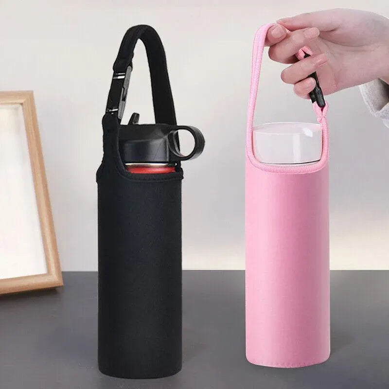 450ml Neoprene Water Bottle Holder Bag Insulated Cover Carrier with Strap - Dark Blue