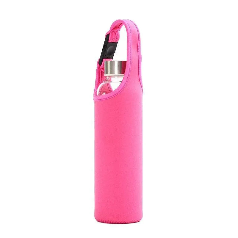 450ml Neoprene Water Bottle Holder Bag Insulated Cover Carrier with Strap - Pink