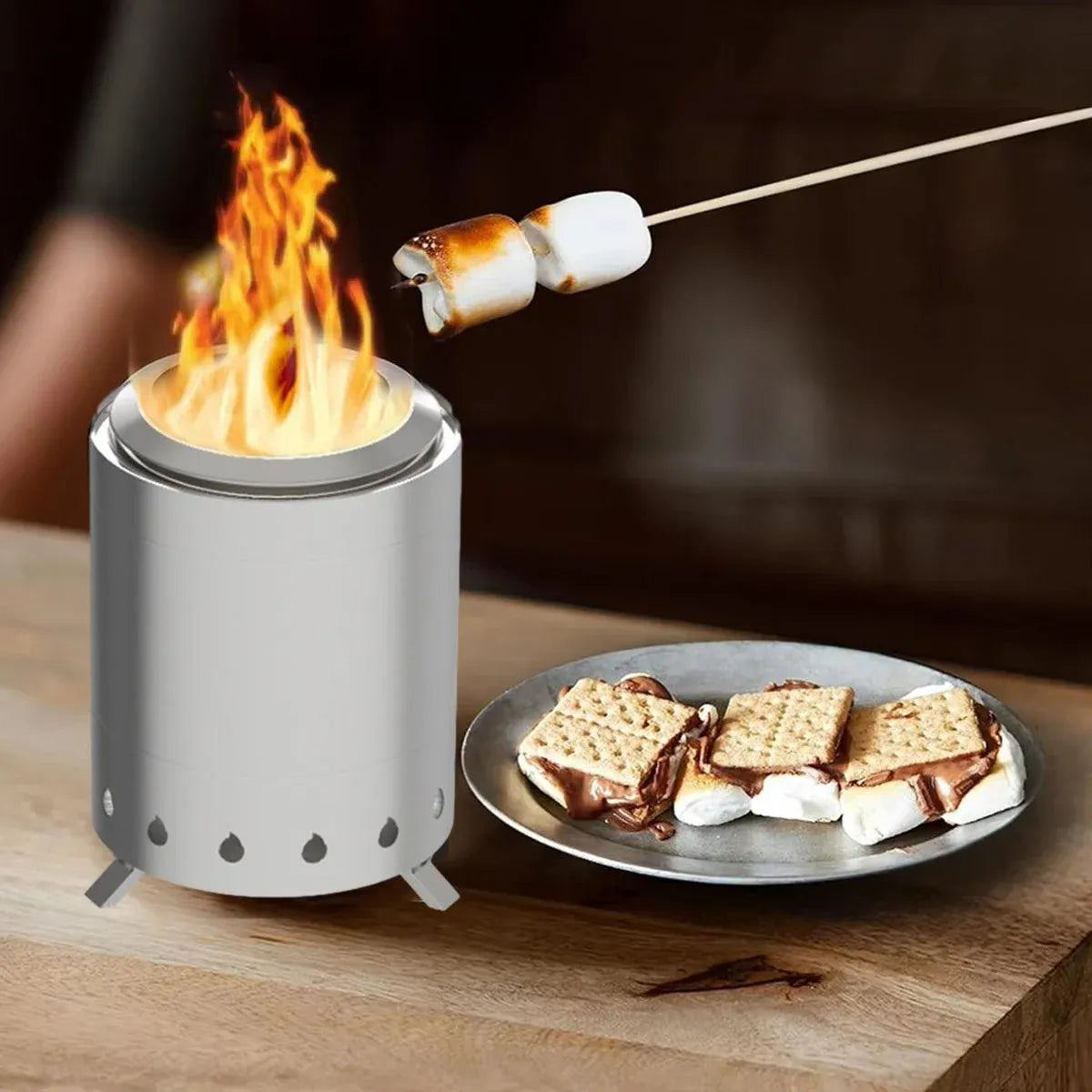 Outdoor Portable Wood Stove Low Smoke Solid Fuel Camping Cooking Heater