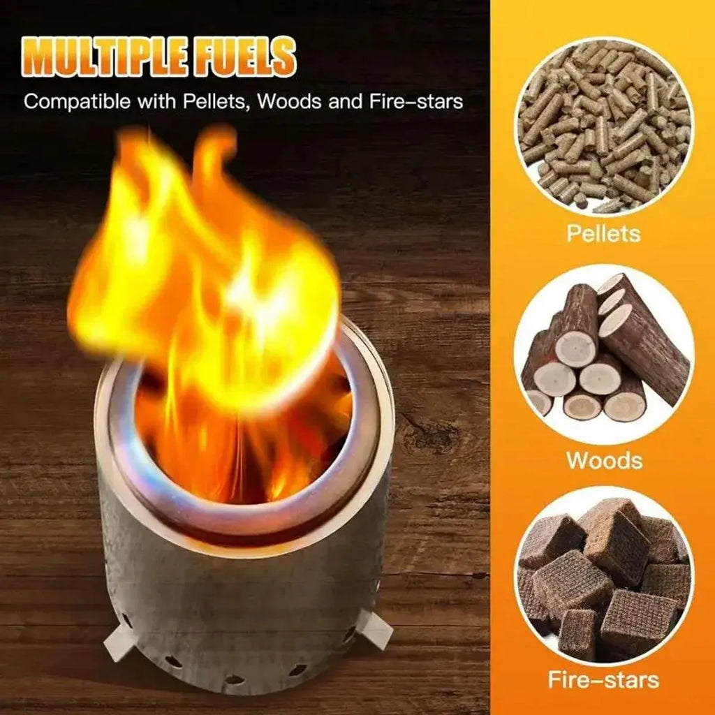 Outdoor Portable Wood Stove Low Smoke Solid Fuel Camping Cooking Heater