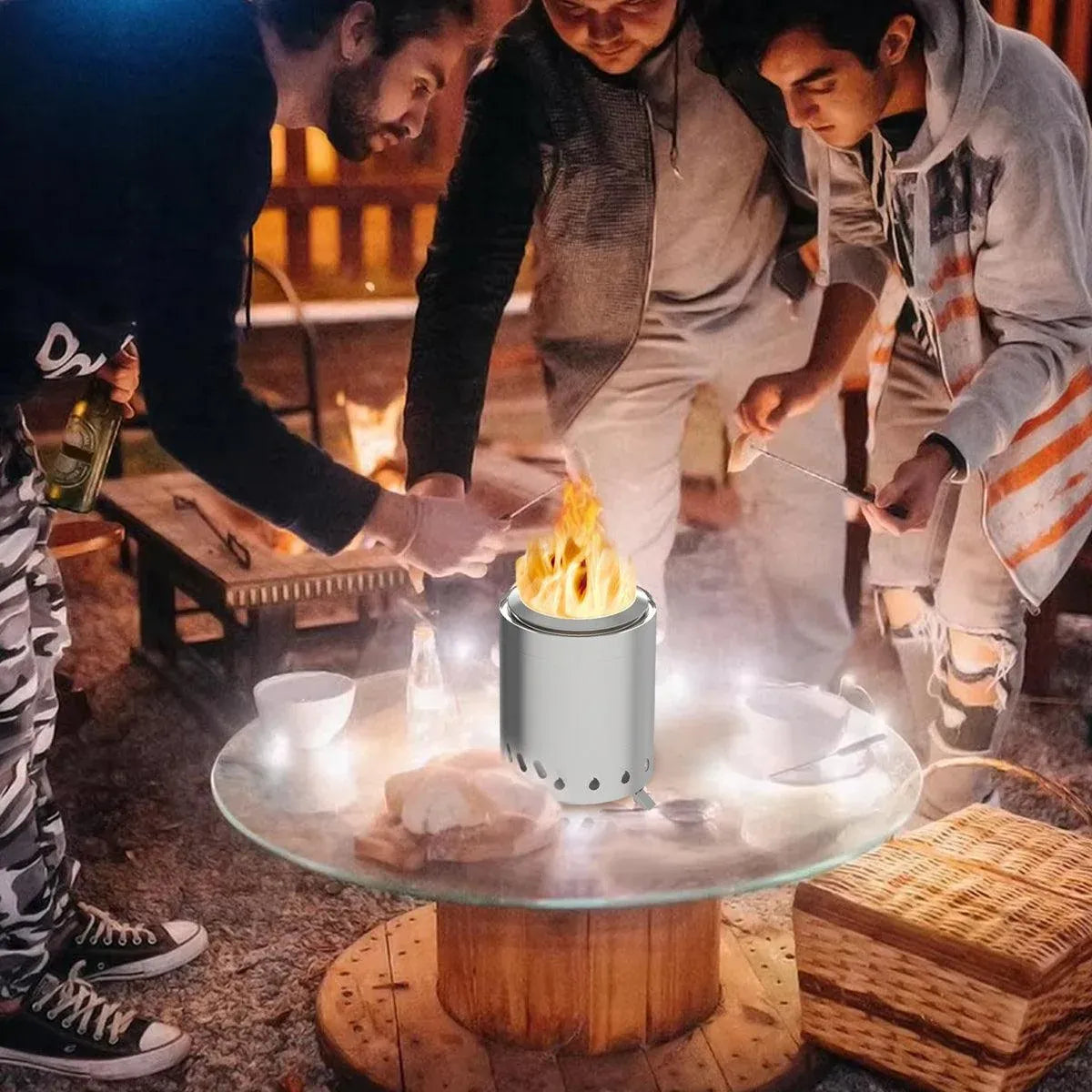 Outdoor Portable Wood Stove Low Smoke Solid Fuel Camping Cooking Heater