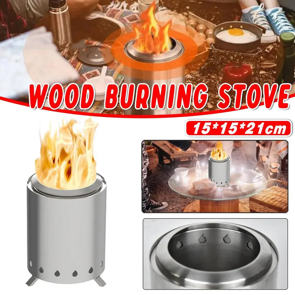 Outdoor Portable Wood Stove Low Smoke Solid Fuel Camping Cooking Heater