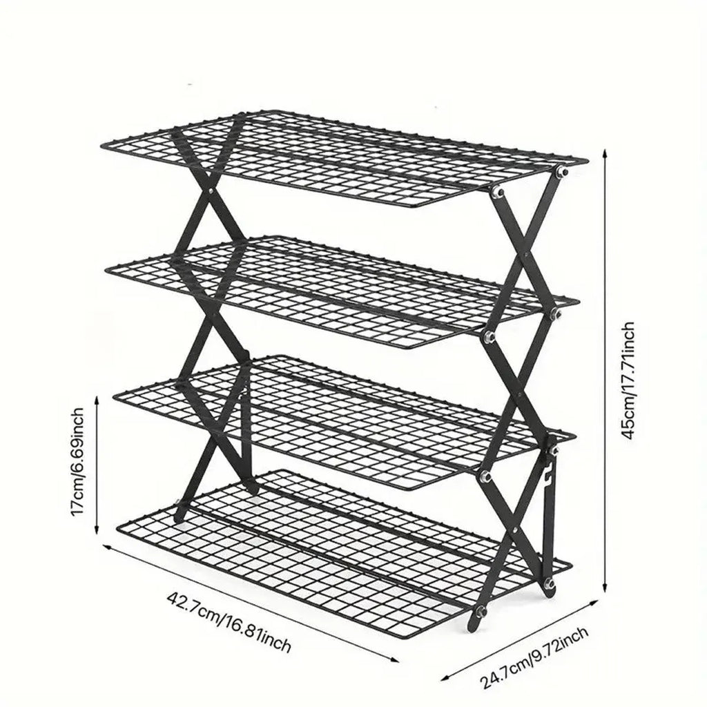 3/4 Tier Camping Dining Rack Iron Shelf Portable Picnic Rack Foldable Storage Table - 3 Layers