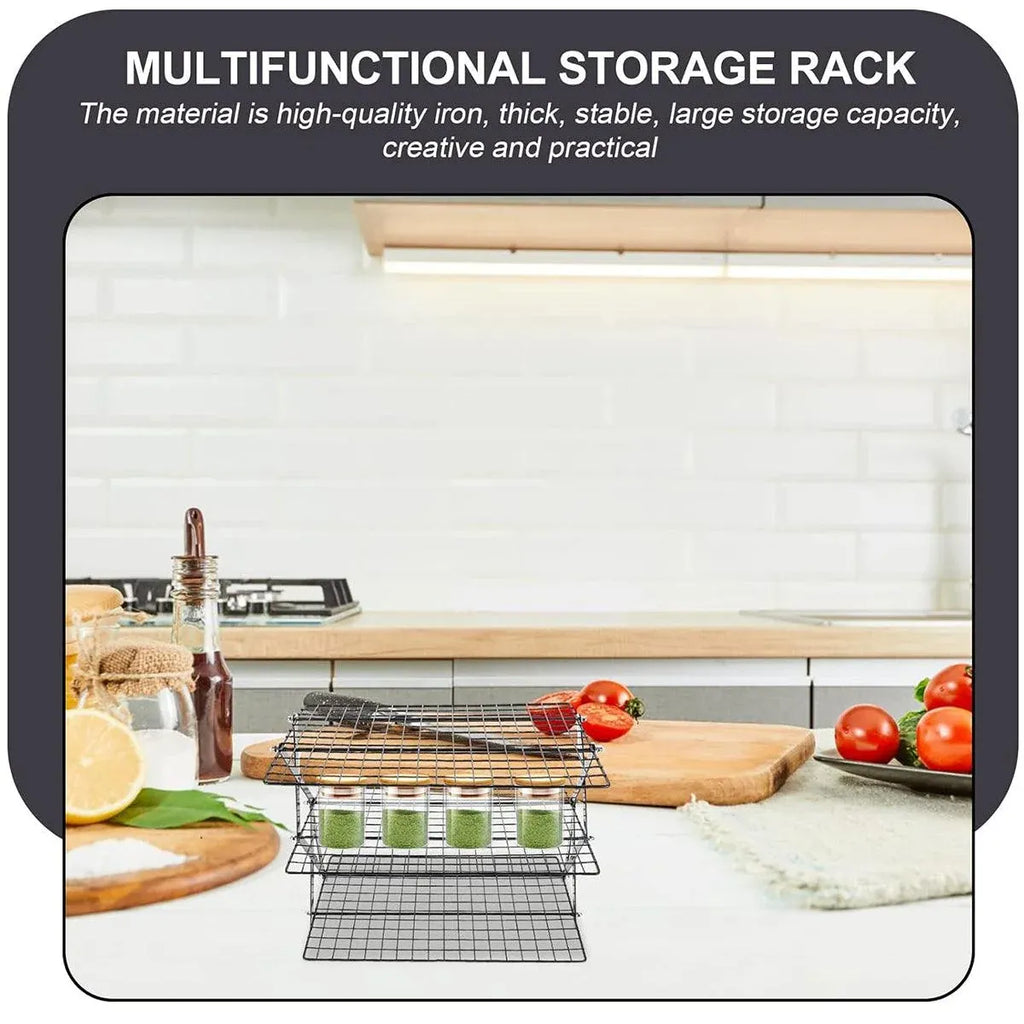 3/4 Tier Camping Dining Rack Iron Shelf Portable Picnic Rack Foldable Storage Table - 3 Layers