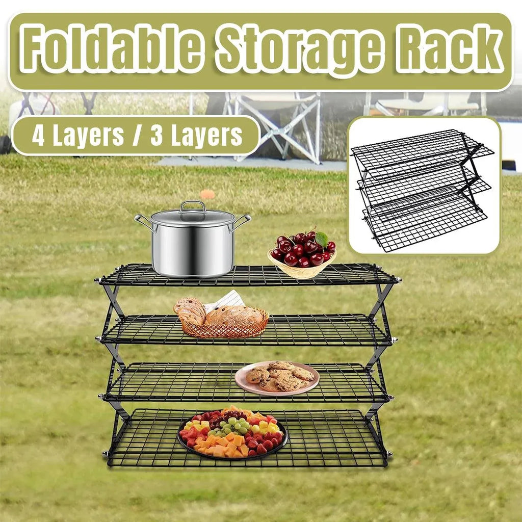 3/4 Tier Camping Dining Rack Iron Shelf Portable Picnic Rack Foldable Storage Table - 4 Layers