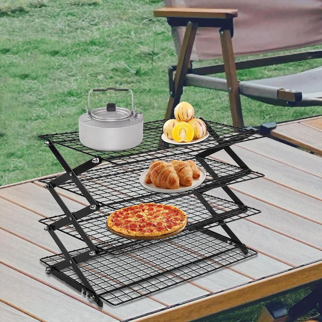 3/4 Tier Camping Dining Rack Iron Shelf Portable Picnic Rack Foldable Storage Table - 4 Layers