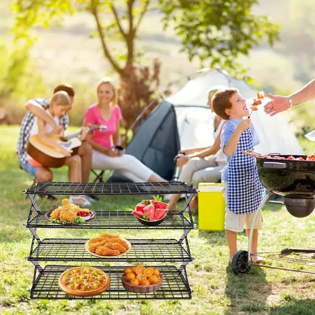 3/4 Tier Camping Dining Rack Iron Shelf Portable Picnic Rack Foldable Storage Table - 4 Layers