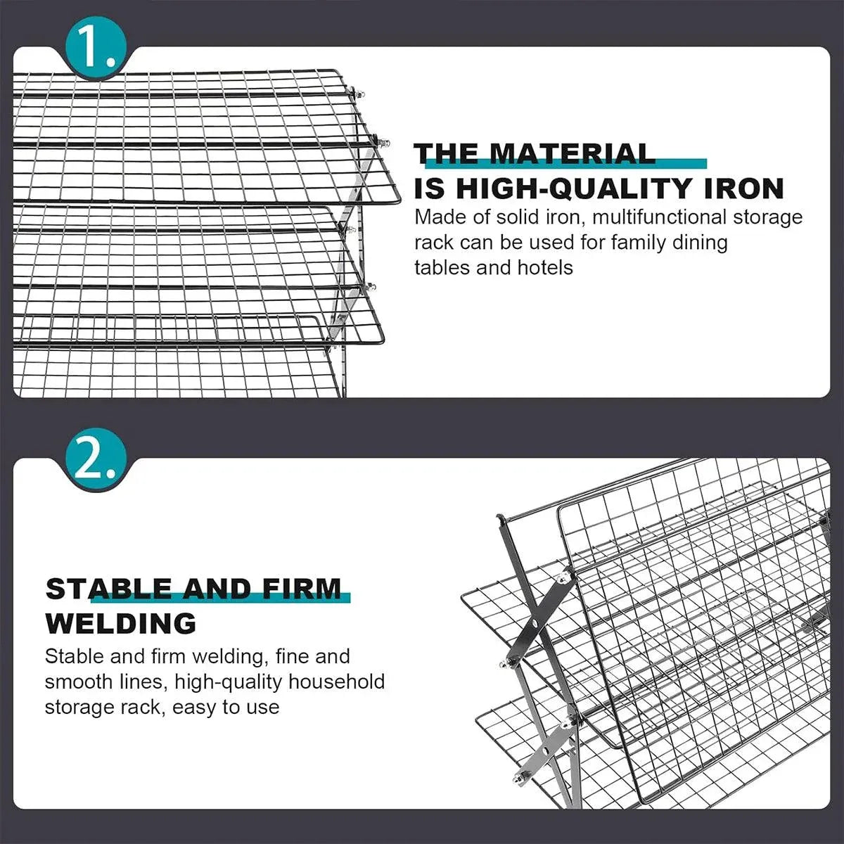 3/4 Tier Camping Dining Rack Iron Shelf Portable Picnic Rack Foldable Storage Table - 4 Layers