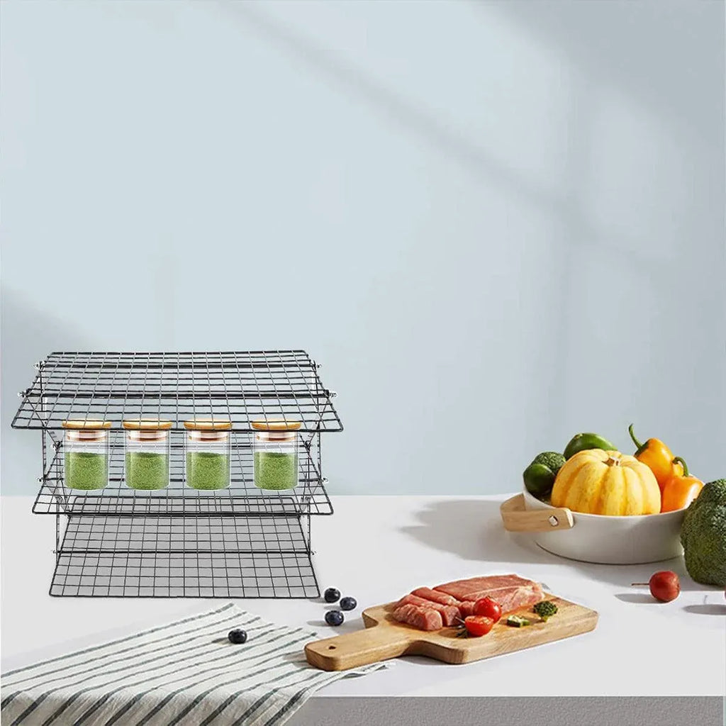 3/4 Tier Camping Dining Rack Iron Shelf Portable Picnic Rack Foldable Storage Table - 4 Layers