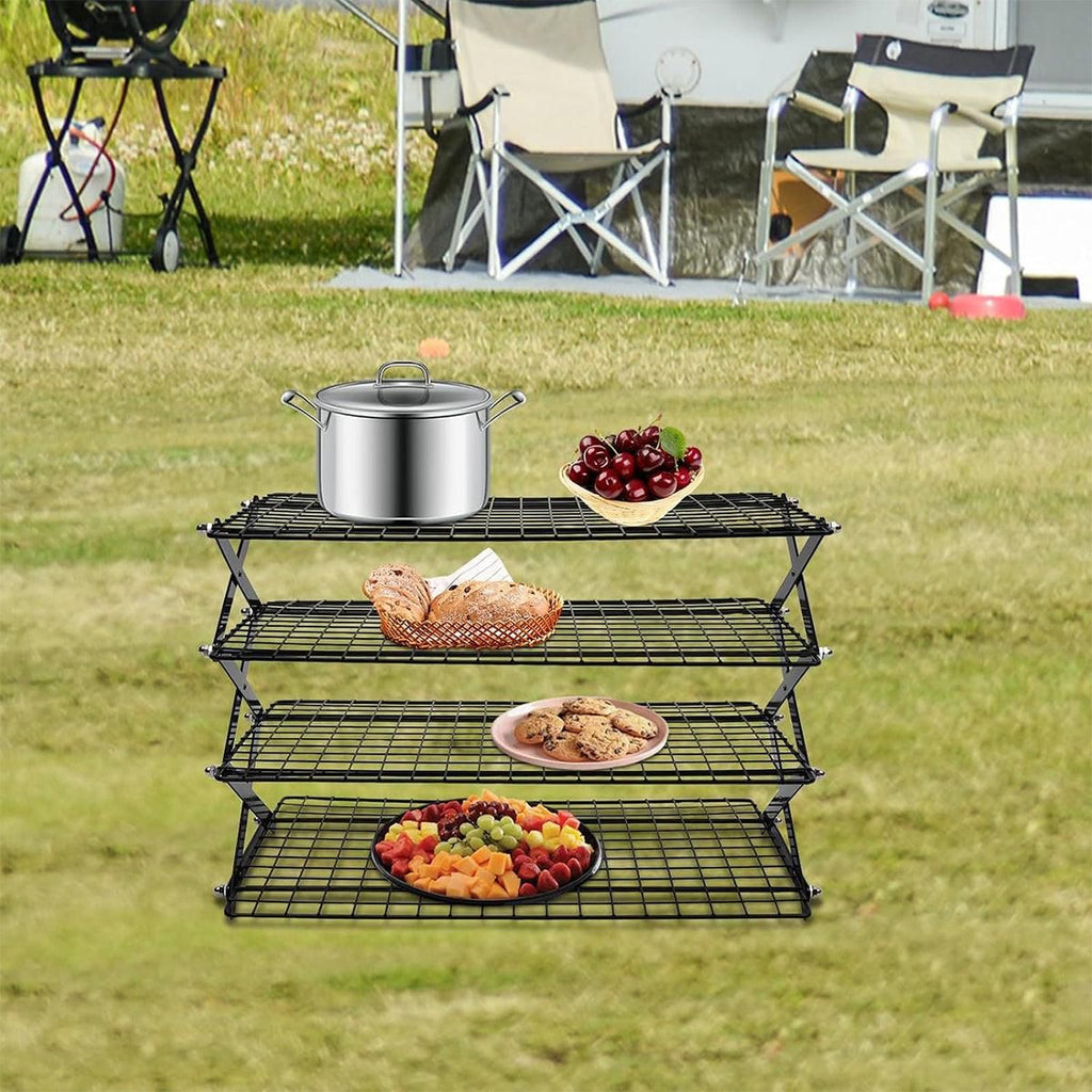 3/4 Tier Camping Dining Rack Iron Shelf Portable Picnic Rack Foldable Storage Table - 4 Layers